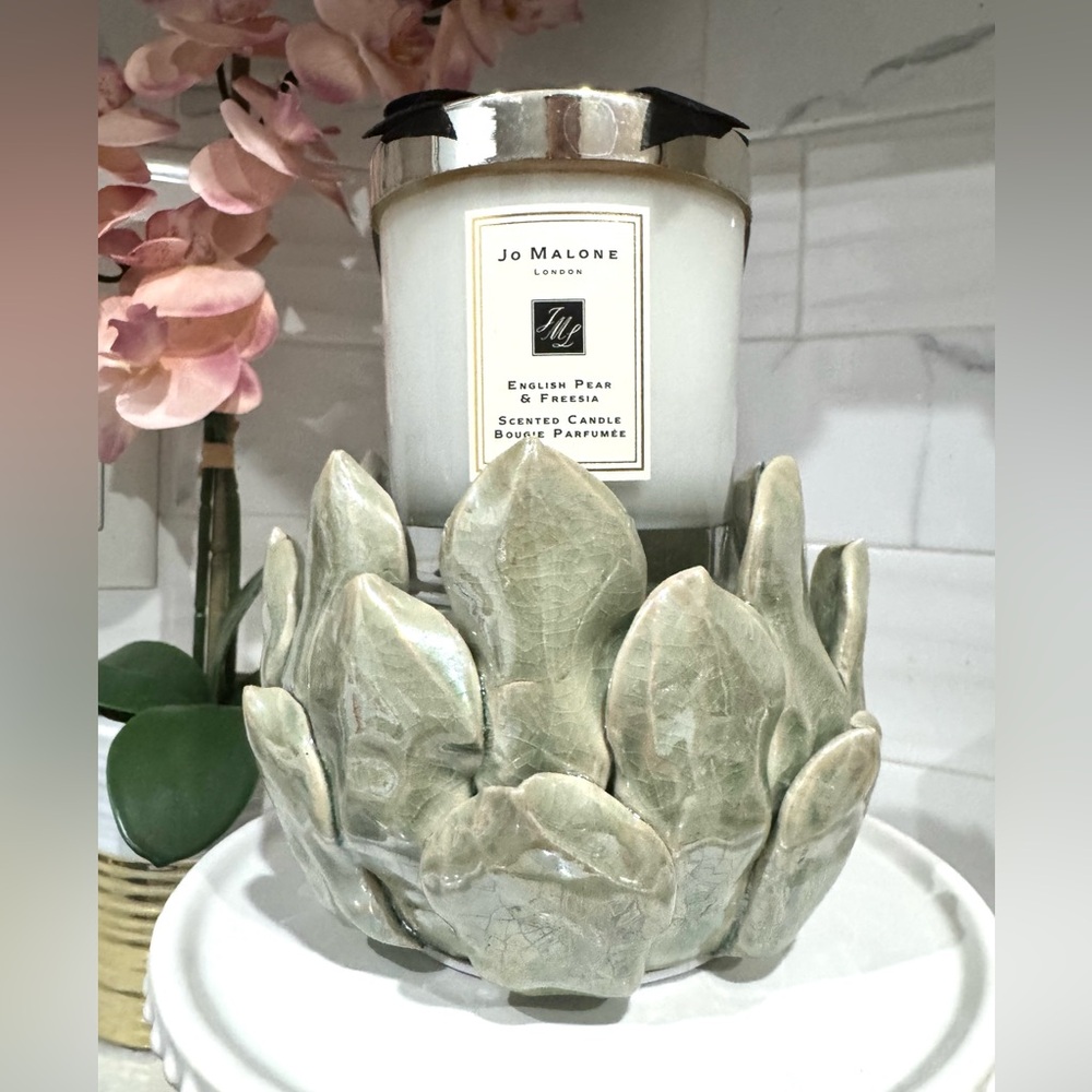 Green lotus flower Leaf Ceramic candle Holder